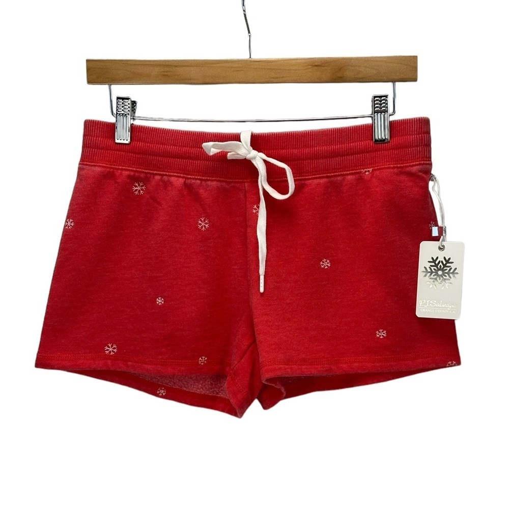 PJ Salvage Drawstring Embroidered Snowflake Lounge Sleep Shorts - Red Hot